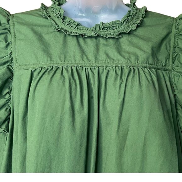 Crown & Ivy Green Ruffle Top Sz L Cottagecore Prairie Victorian 100% Cotton - Picture 5 of 13